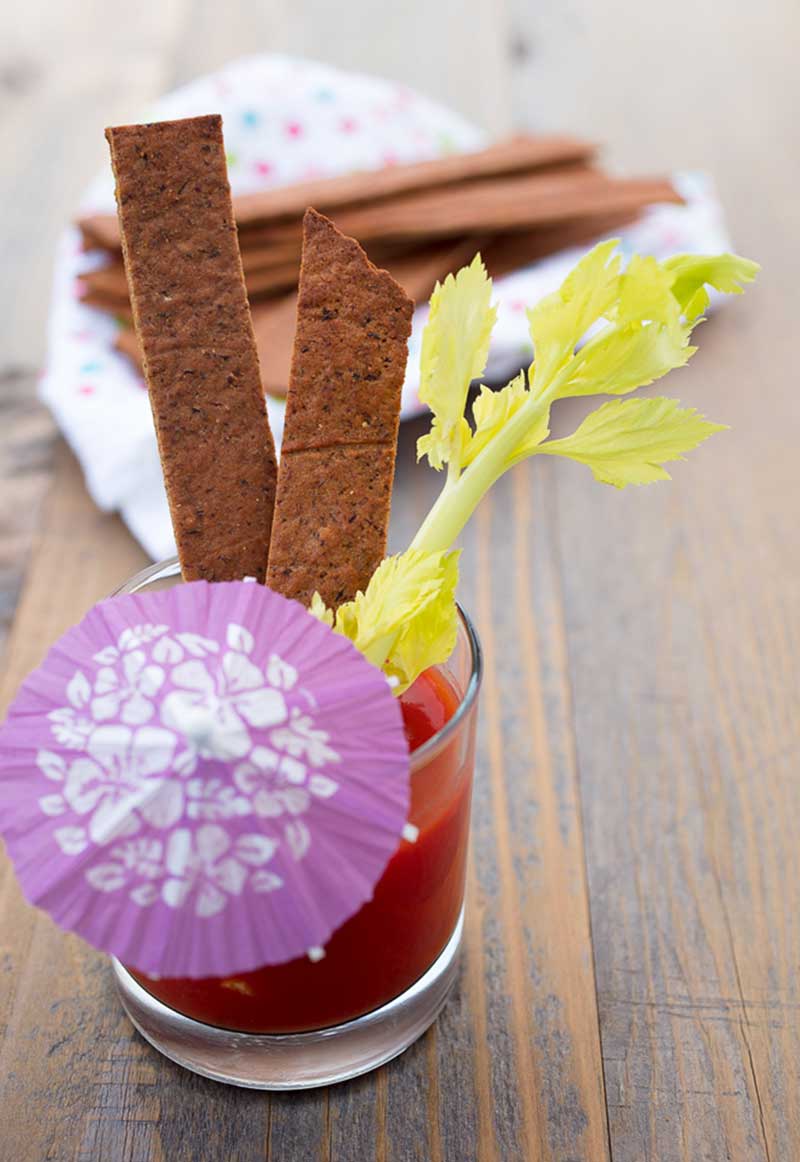 adzuki bacon as a garnish in a bloody mary