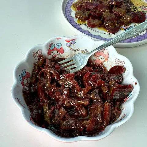 My melody bowl filled with beet salad made with the scraps leftover from cutting out hearts.