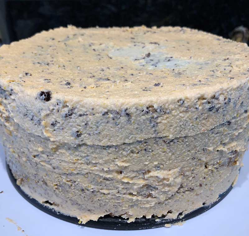 vegan chocolate orange cake crumb layer of frosting