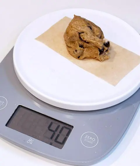 weighing the coffee cookie dough