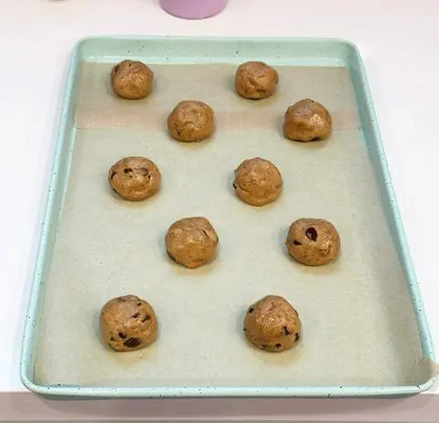 coffee cookie dough balls on the cookie sheet