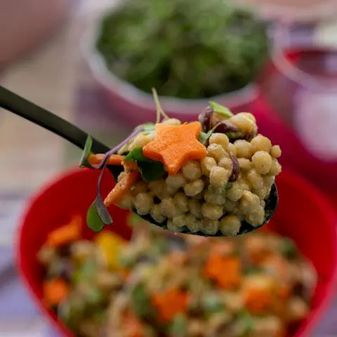 bite of vegan couscous salad.