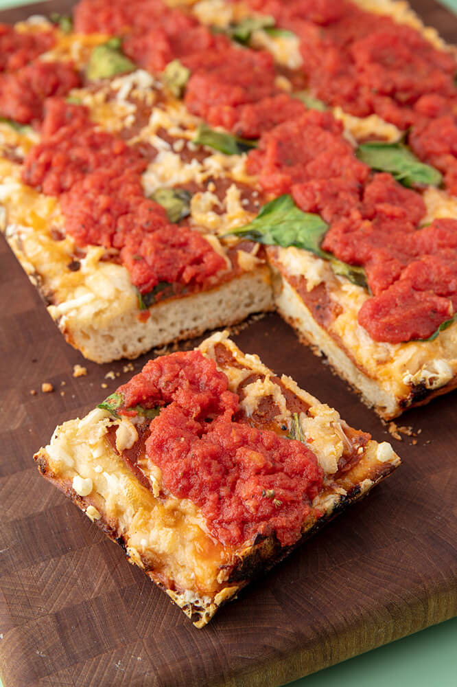 vegan detroit style pizza ready to eat