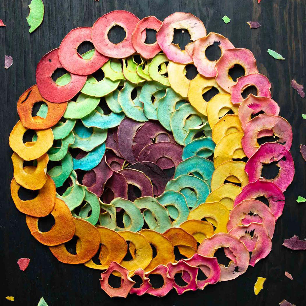 rainbow apple chips in a spiral