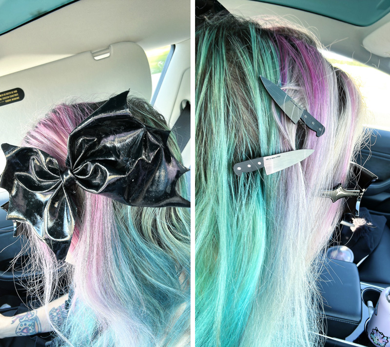 my bat bow and knife hair accessories.