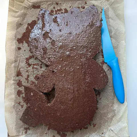 hello kitty chocolate cake all cut out.