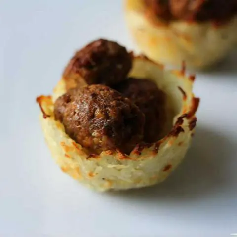 sausage eggs in a hashbrown nest.