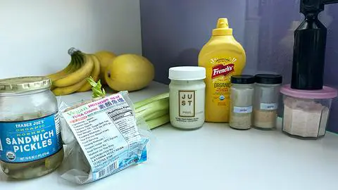 ingredients needed for tuna salad filling.