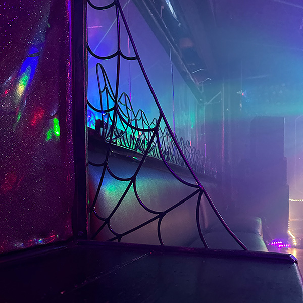 spider web seat at The Coffin Club in Portland.