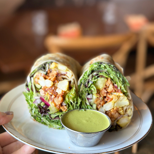 vegan tempeh wrap at June in Portland.