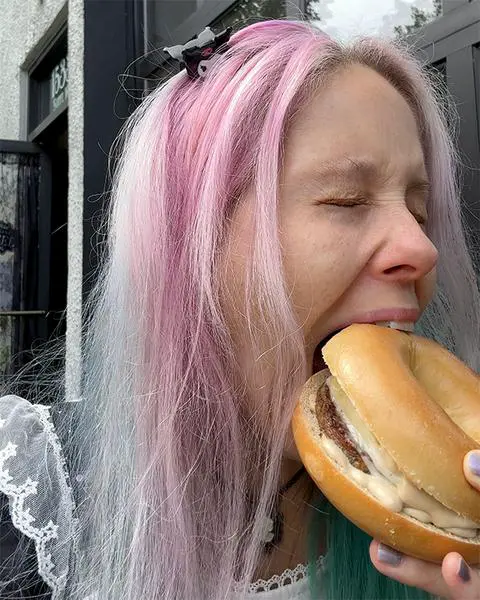 enchanted pig vegan breakfast bagel sandwich from Memento Mori.