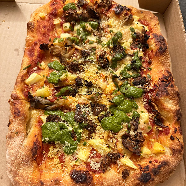 vegan Vulgar Display of Pineapple pizza from Donna Jean in San Diego.