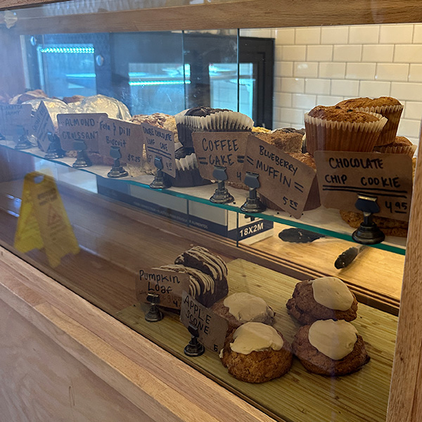 pastry case at Hazel & Jade in San Diego.