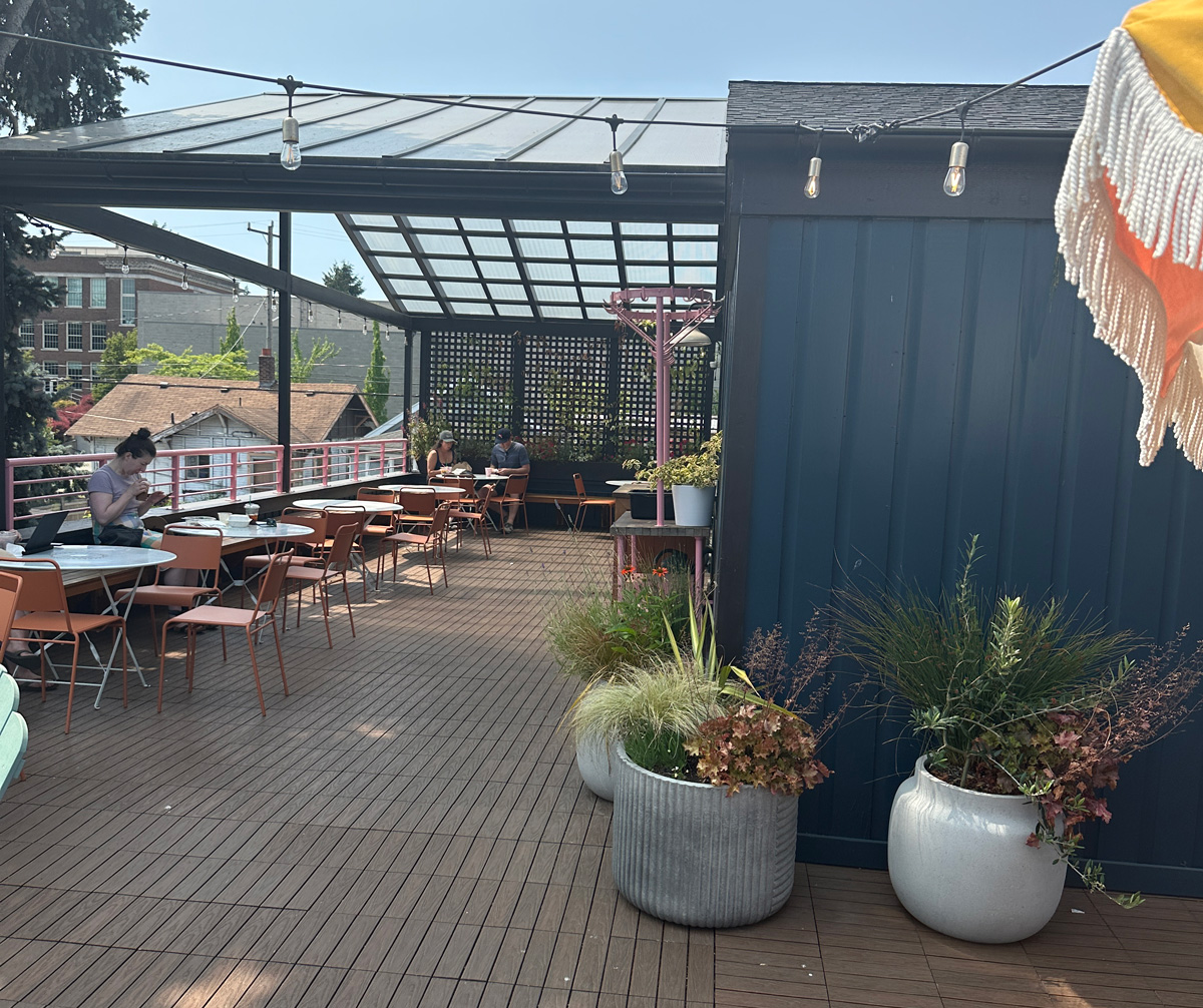 the rooftop seating at The Flora Bakehouse