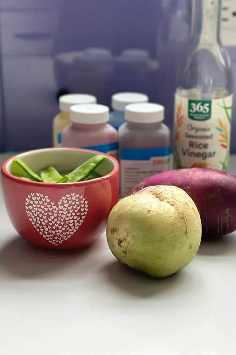 ingredients needed for decorating the top of your sushi bake with a hello kitty scene.