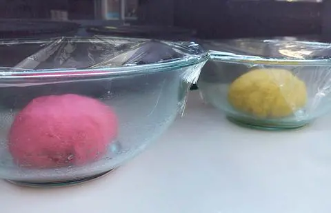 Colored bread dough ready to rise