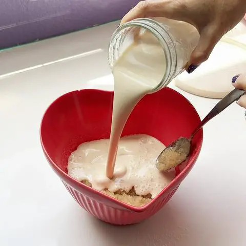 adding vegan buttermilk to the wet ingredients.