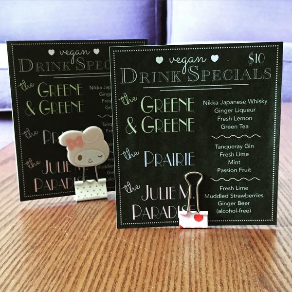 South Bay Vegan Drinks craft cocktail menu