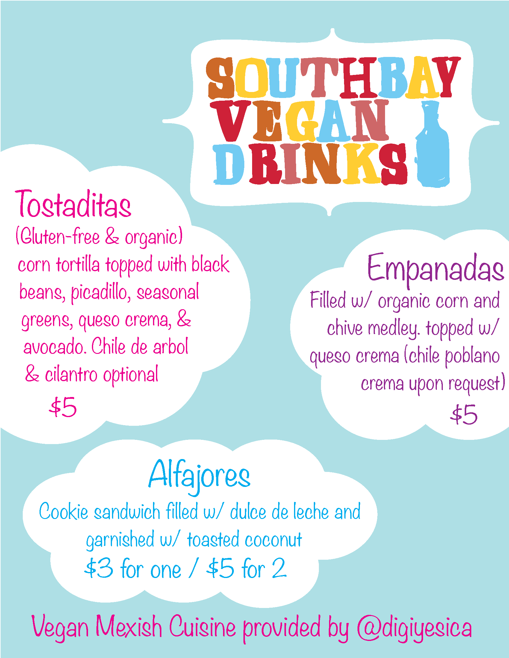 Southbay Vegan Drinks August 2015 Menu