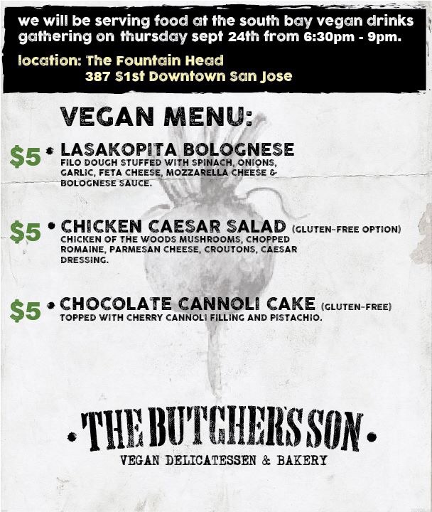 The Butcher&rsquo;s Son popup at South Bay Vegan Drinks September 24, 2015