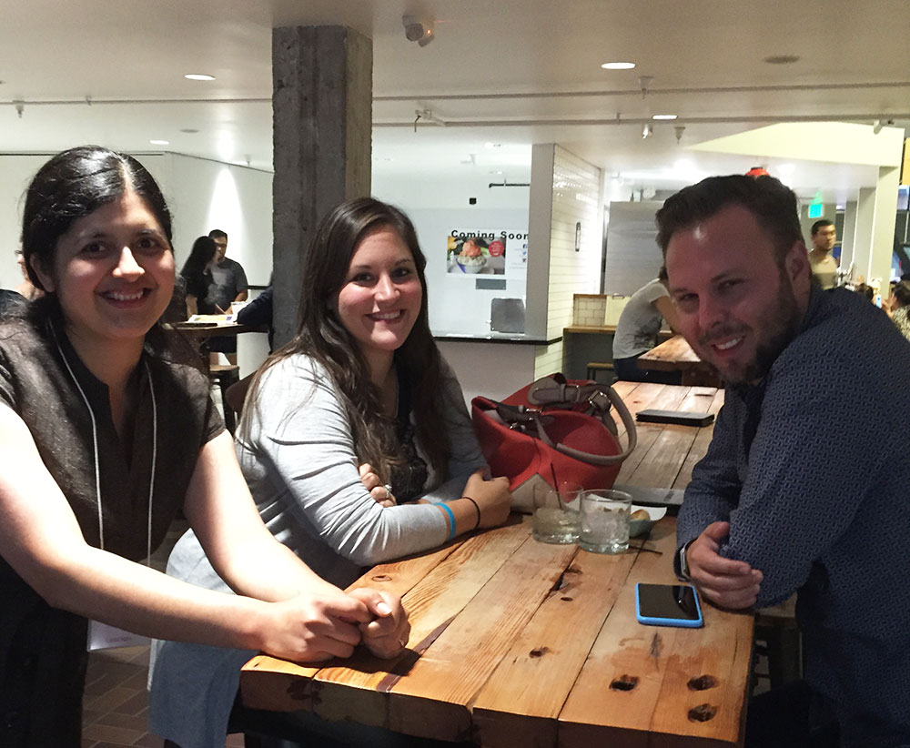 Pallavi (?), Ashley, and Matt at South Bay Vegan Drinks